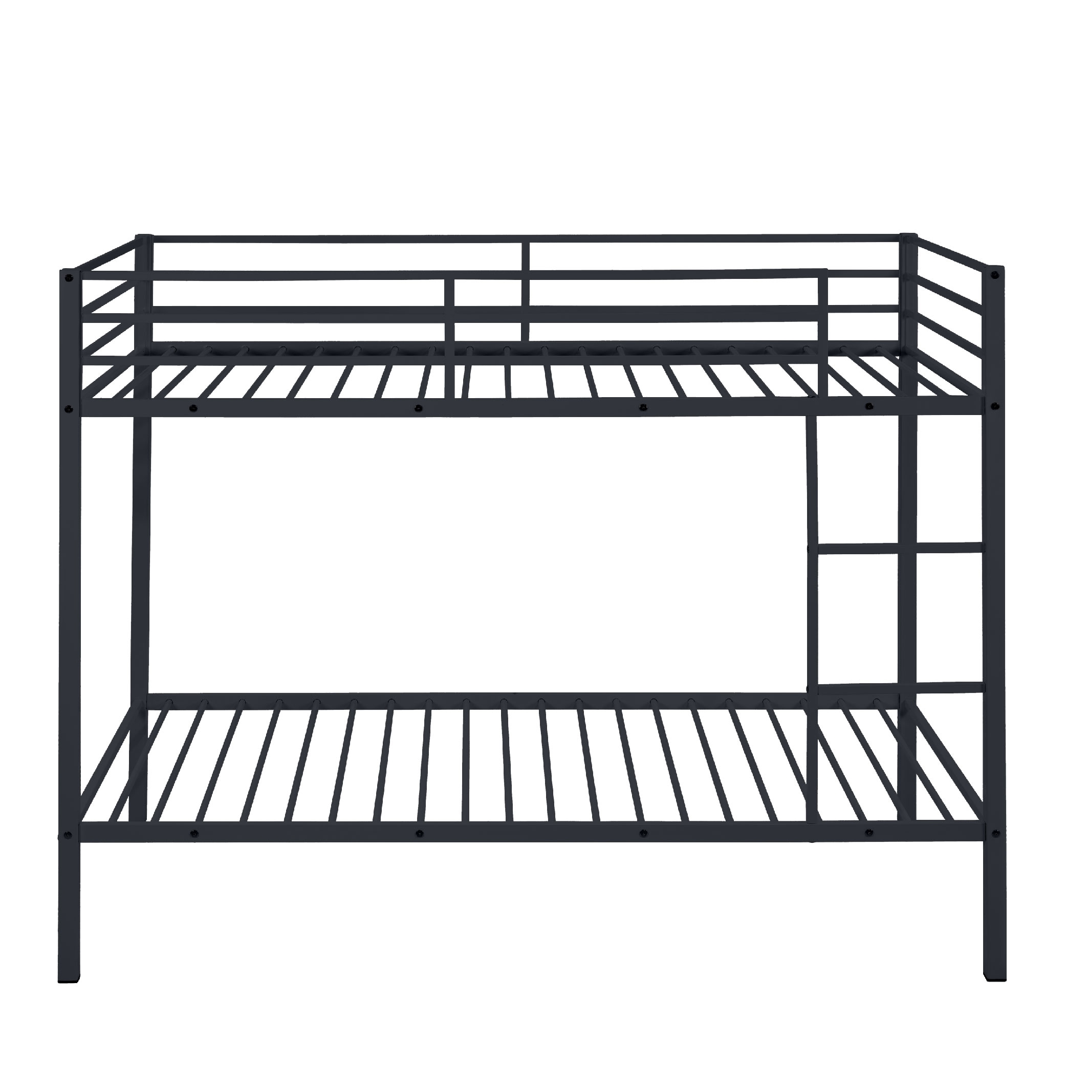 Metal Bunk Bed Twin Over Twin, Low Profile Bunk Bed Frame WithBuilt-in Ladder, High Guardrail And Metal Slats, Space-Saving Twin Size Bed Frame For Kids Teens, No Box Spring Required, Black_voghion.com